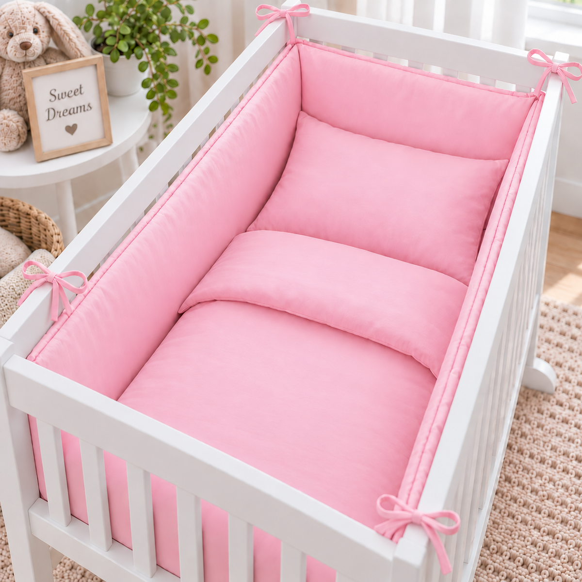 Baby Bedding Set 5pc Nursery Cotton Pillow Duvet Bumper 70x80cm Pink