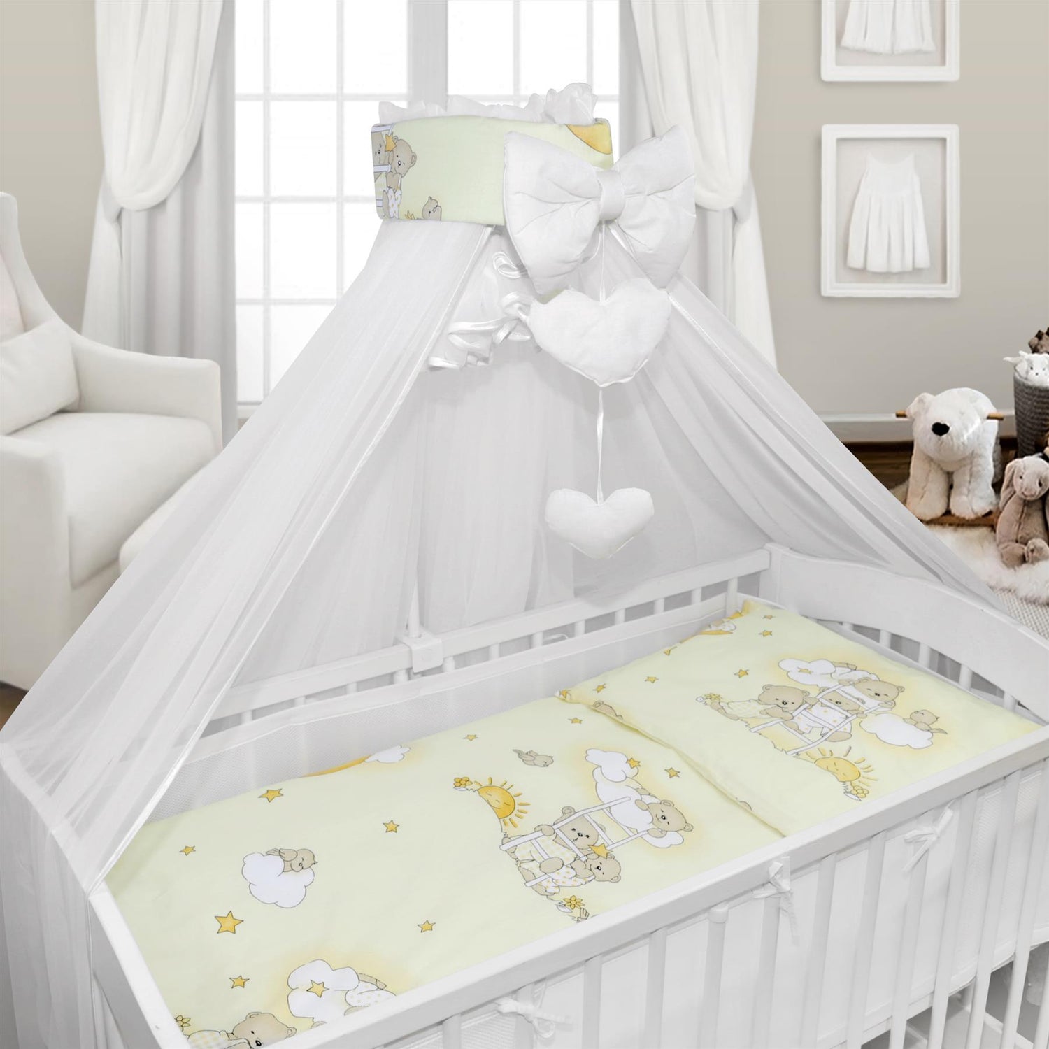 BABYMAM Canopy Mosquito Drape Dressing Net Holder Nursery to Fit Cot Bed Ladder Cream