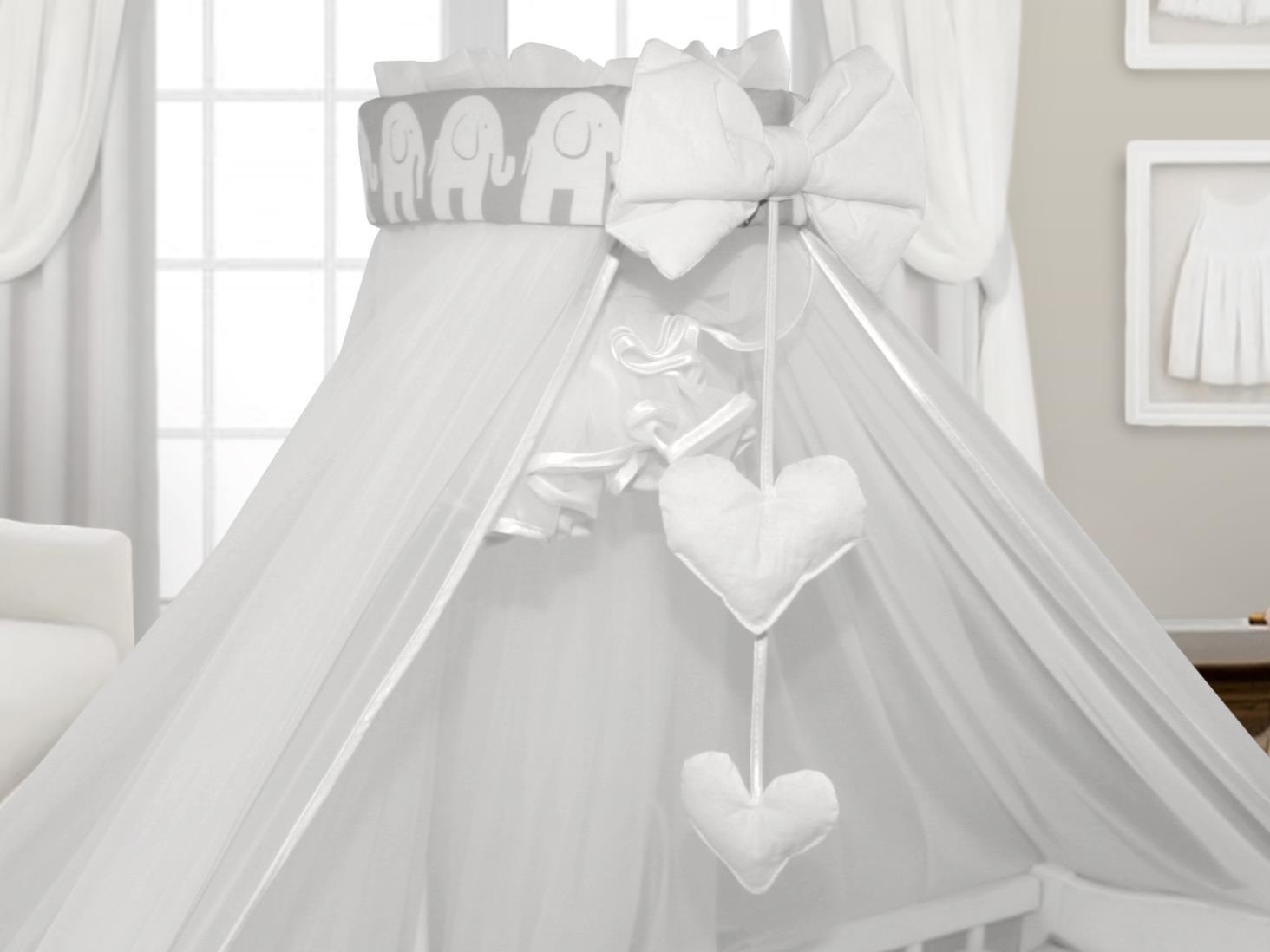 BABYMAM Canopy Mosquito Drape Dressing Net Holder Nursery to Fit Cot Bed Elephants on grey