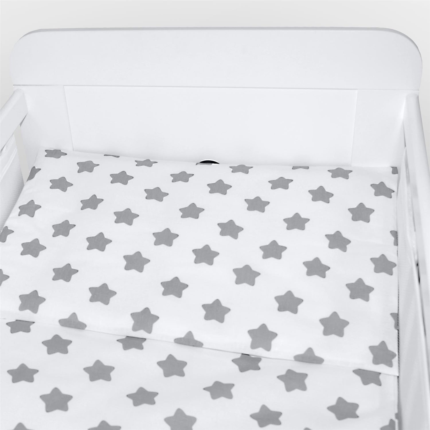 Baby Cot Bedding Set 6Pc Fit Cot bed 140x70cm Big Grey Stars On White - MyHappy Baby