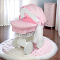 White Wicker Wheels Crib/Baby Moses Basket + Complete Bedding Pink/Cotton