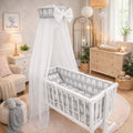 Baby Cot Bedding Set - 10 Piece Including Cot Bumper, Pillow, Duvet and Canopy to Fit 90x40cm Crib Elephants Grey - 100% Cotton