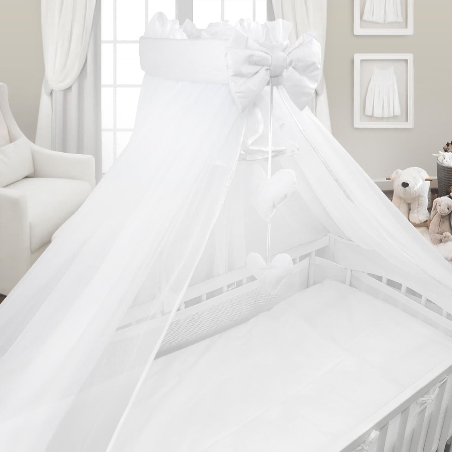 BABYMAM Canopy Mosquito Drape Dressing Net Holder Nursery to Fit Cot Bed White