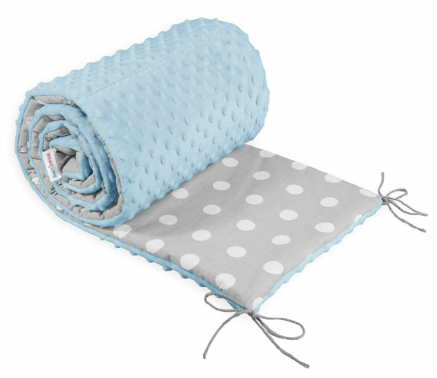 Baby Dimple Padded Bumper Nursery Protection Fit Cot Bed 190cm Blue / Dots Grey