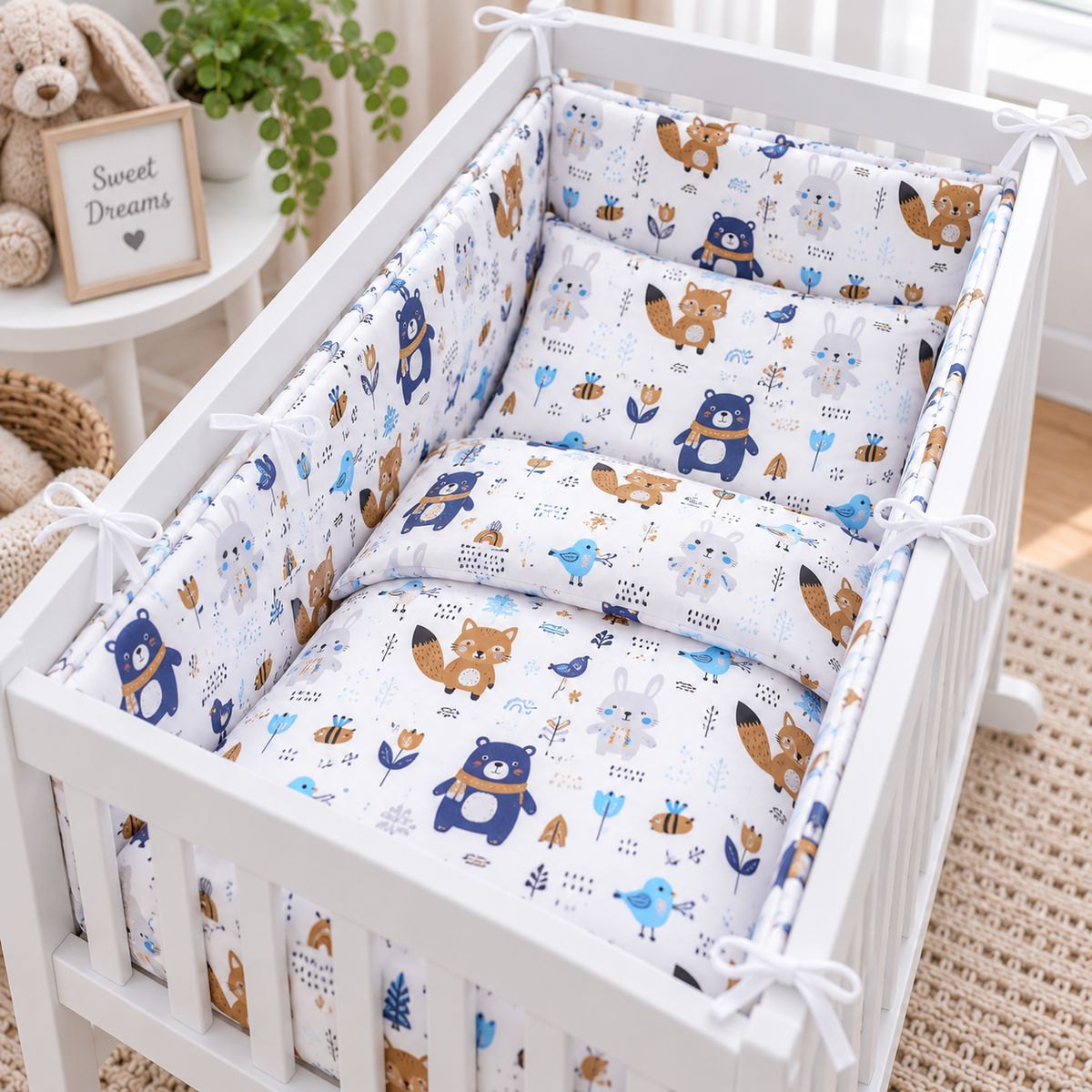 Baby Bedding Set 5pc Nursery Cotton Pillow Duvet Bumper 70x80cm Animals Navy