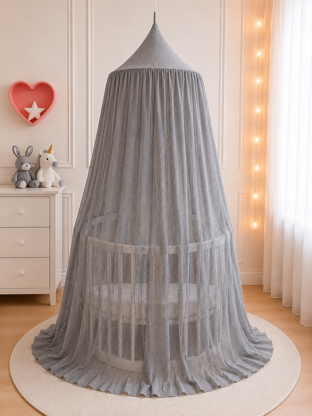 BABYMAM Canopy Mosquito Hanging Net for Crib Cot Bed Nursery - Grey