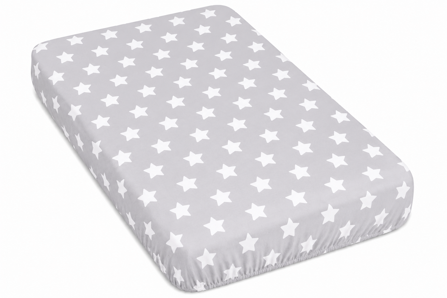 Baby Fitted Cot Sheet Printed Design 100% Cotton Mattress 120X60 cm Big White Stars On Grey - MyHappy Baby