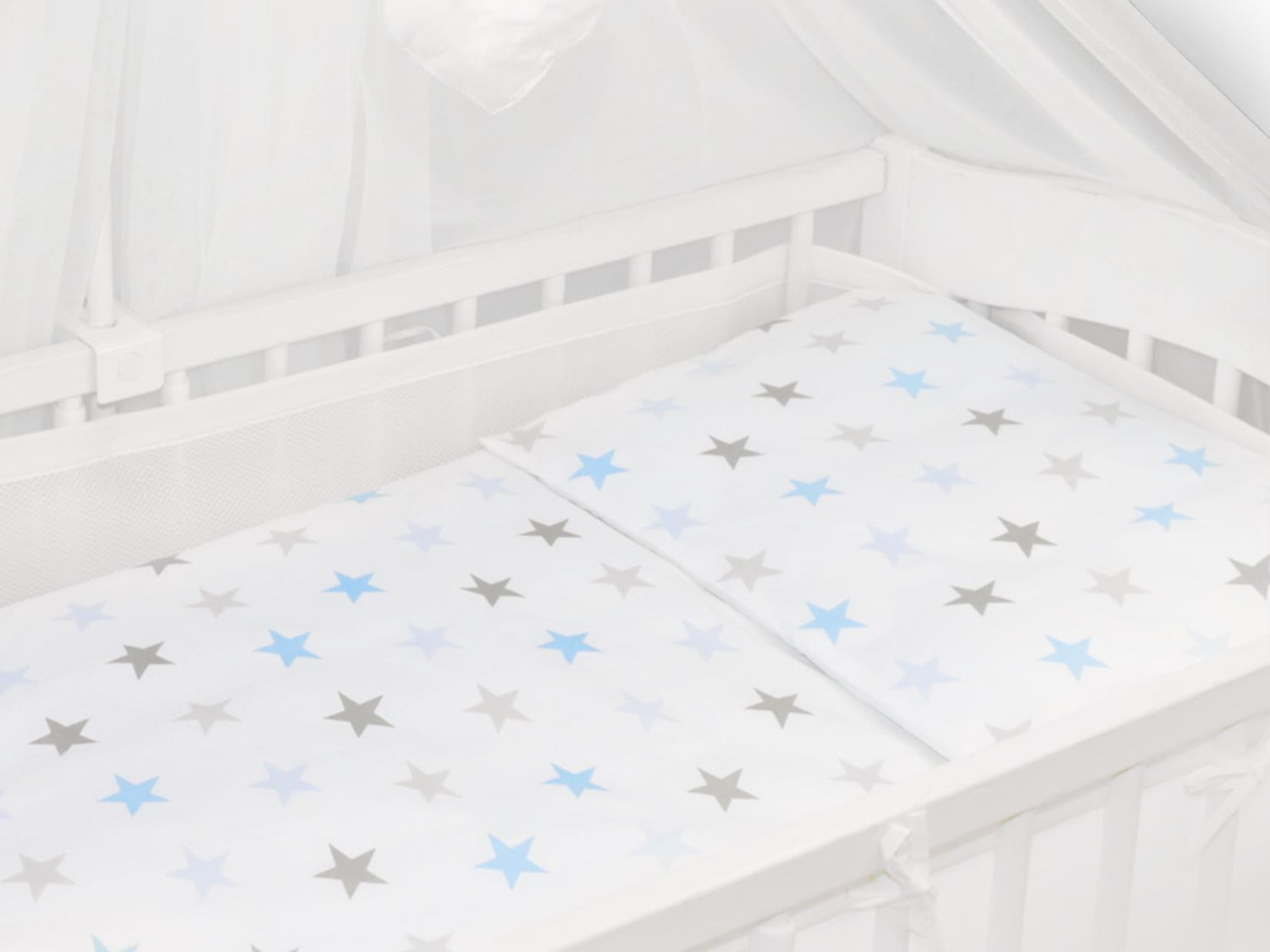 Baby Cot Bedding Set 9pc Fit Cot 120x60cm Grey Blue Stars