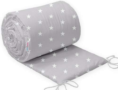 Baby Bedding Set 6pc All-round Bumper Fit Cot 120x60cm 100% Cotton Small White on Grey