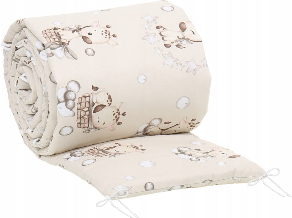 Baby Cot Liner Fit Cot All-round 360cm Straight 100% Cotton Giraffe