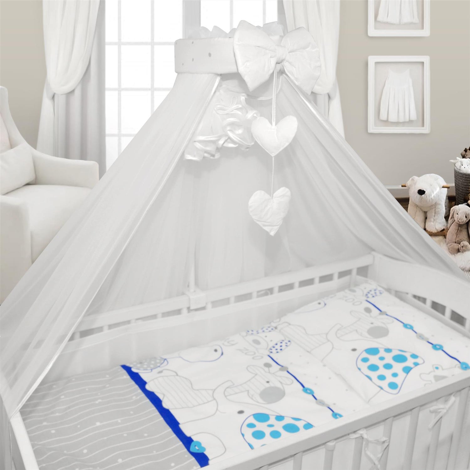 Baby Cot Bedding Set 9pc Fit Cot 120x60cm Zoo Blue