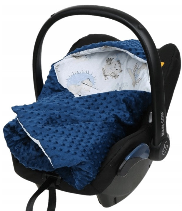 Baby Car Seat Hooded Blanket Double-sided Snuggle Swaddle Wrap NAVY/Wolf in the Forest