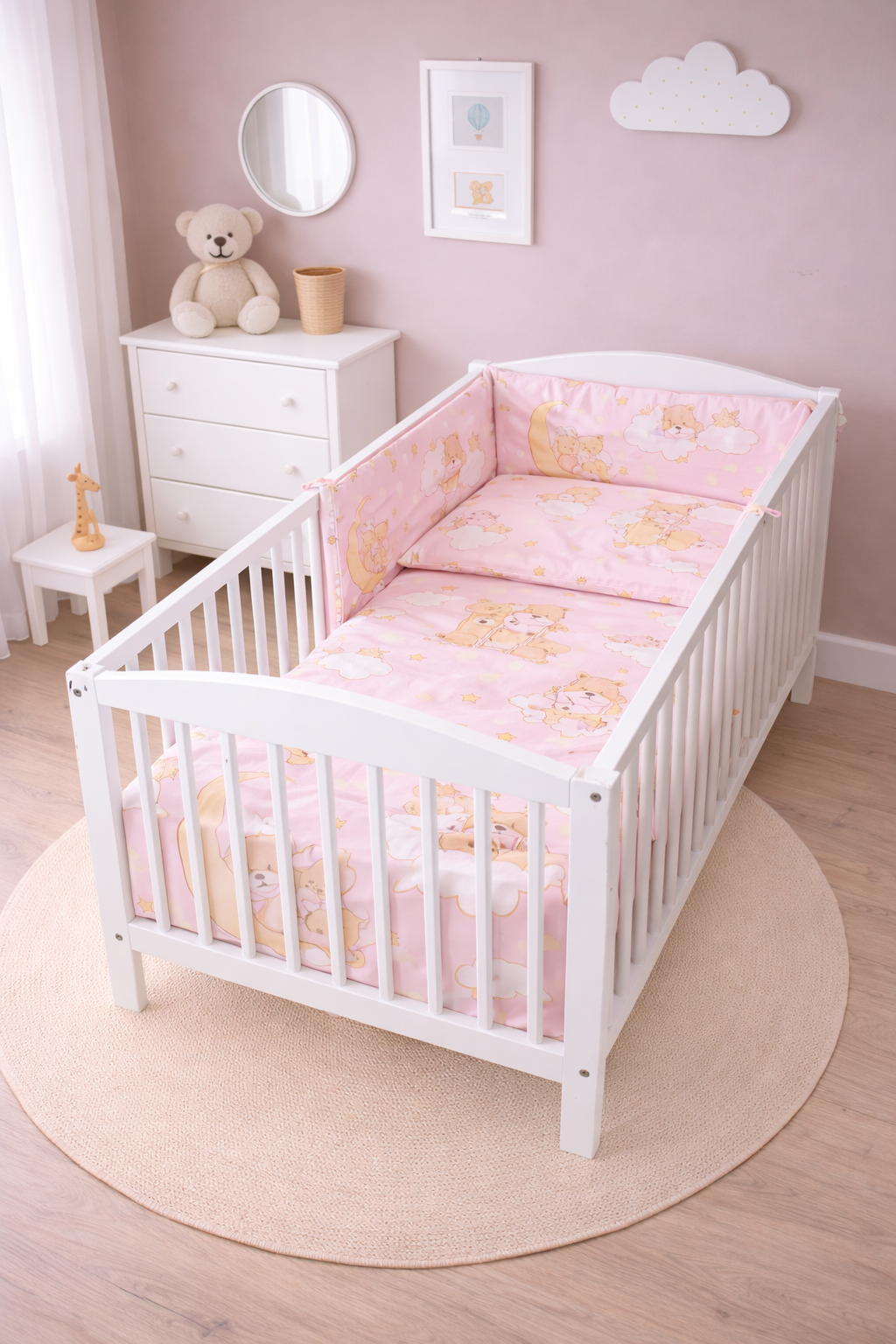 6Pc Baby Bedding Set Duvet Fit Cot 120x60cm Ladder Pink