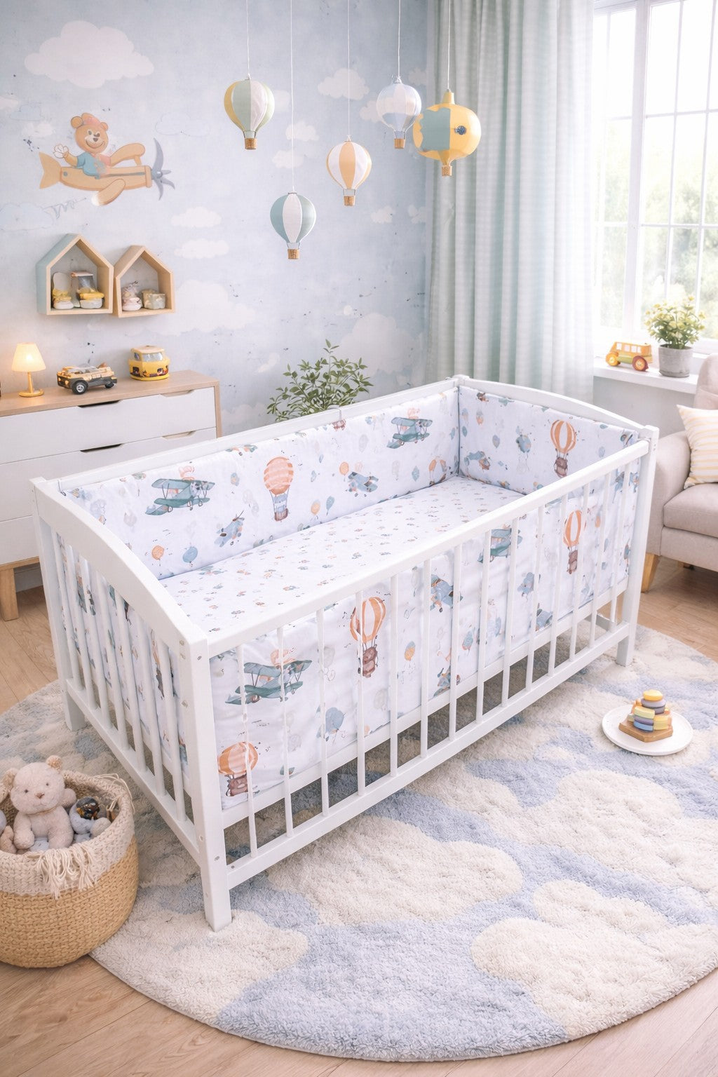 3Pc Baby Bedding Set Bumper All-round Pillow Duvet Fit Cot 120x60cm Dreamy Flight