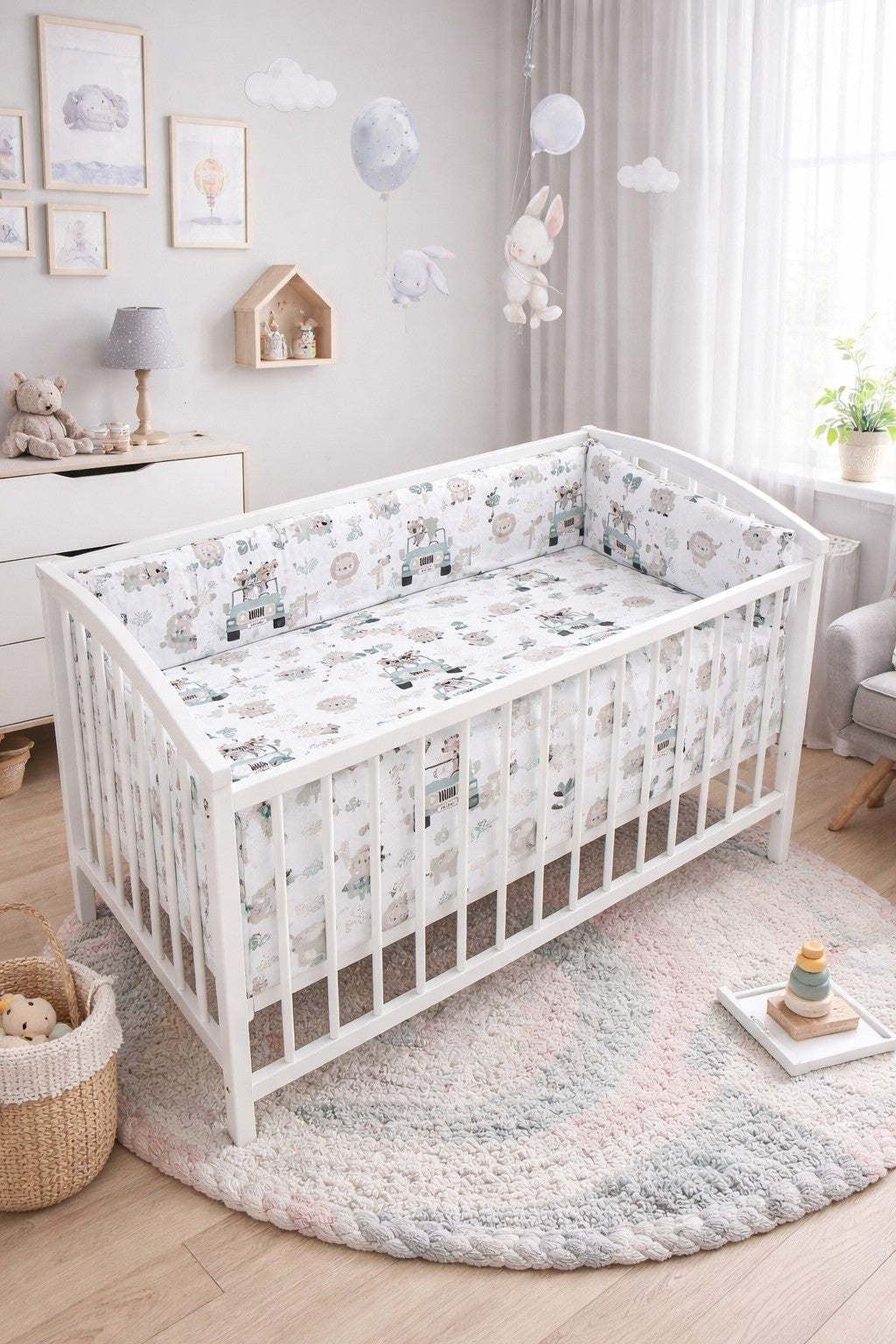 Baby Bedding Set 3pc All-round Bumper Fit Cot bed 120x60cm On Safari