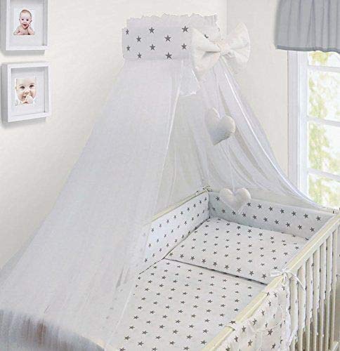 Baby Bedding Set 10Pc Fit Cot Bed 140x70cm Small Grey On White