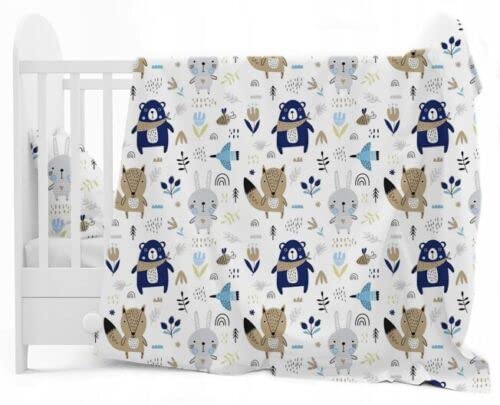 6Pc Baby bedding set bumper pillow duvet Fit Cot 120x60 Boho Animals Navy