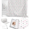 6Pc Baby Bedding Set Bumper Pillow Duvet Fit Cot 120x60cm Grey Pink Stars