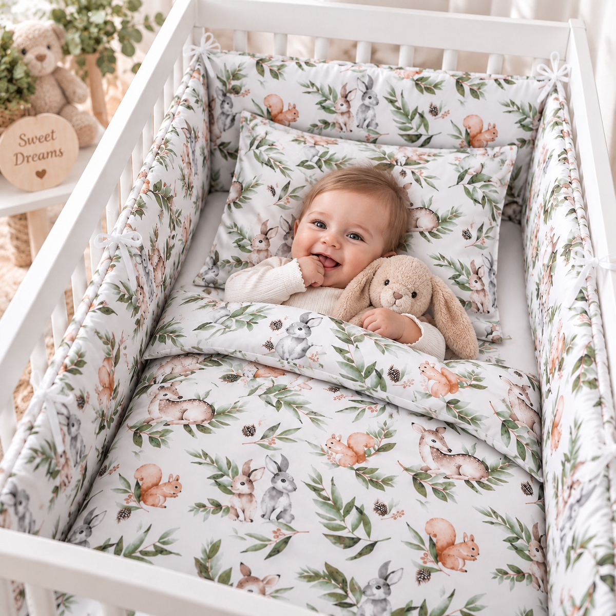 Baby bedding set 5pc nursery cotton pillow duvet bumper 70x80cm Green Glade