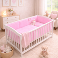 Baby Bedding Set 6pc All-round Bumper Fit Cotbed 120x60cm Pink