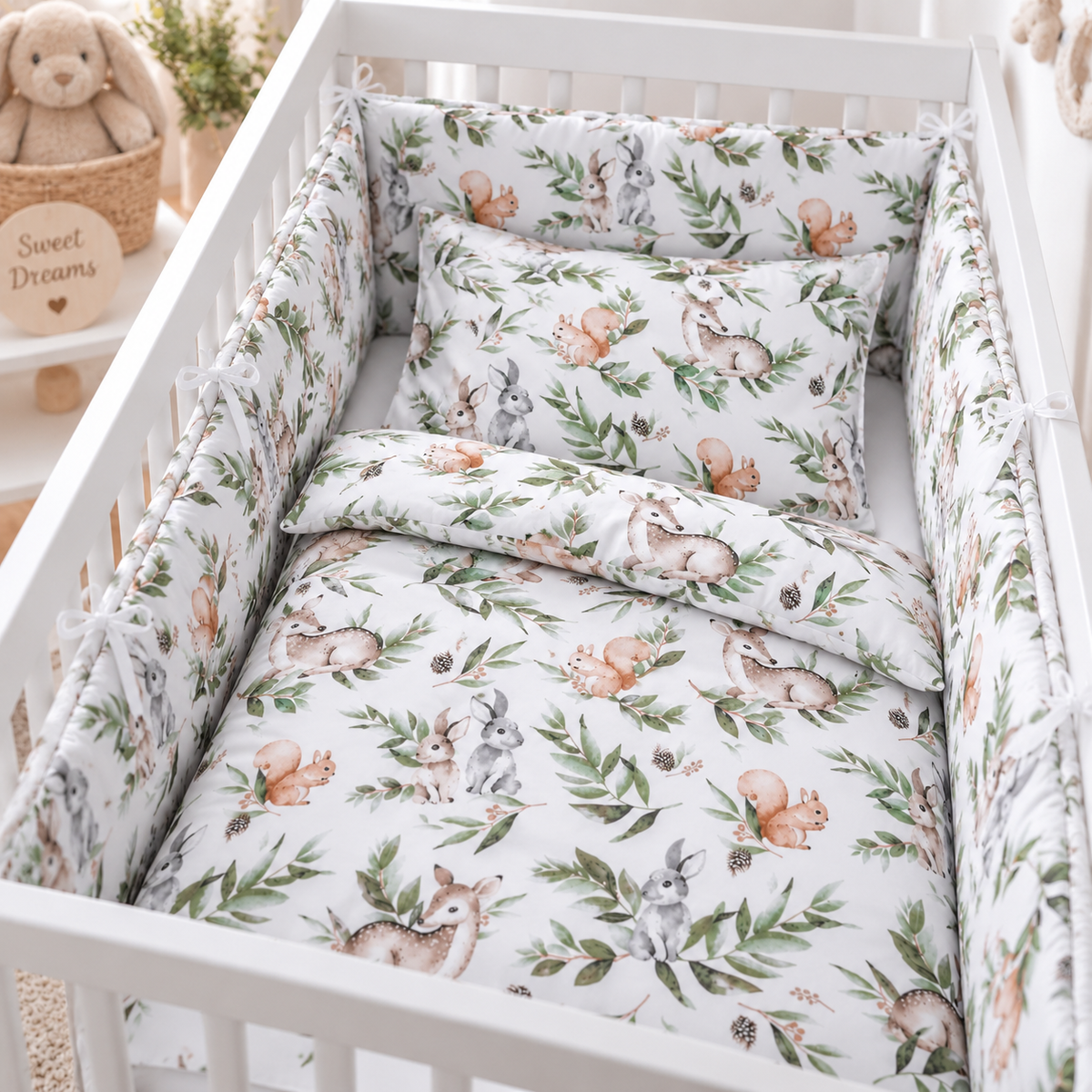 Baby bedding set 5pc nursery cotton pillow duvet bumper 70x80cm Green Glade