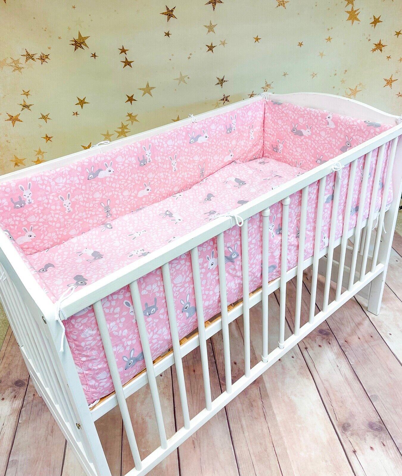 Baby Bedding Set 3pc All-round Bumper Fit Cot bed 140x70 Bunny Pink