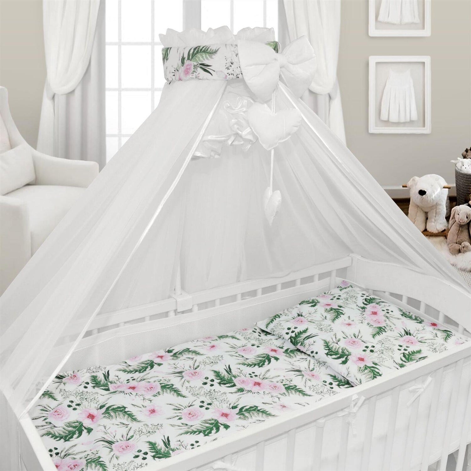 BABYMAM Canopy Mosquito Drape Dressing Net Holder Nursery to Fit Cot Bed Garden Flowers