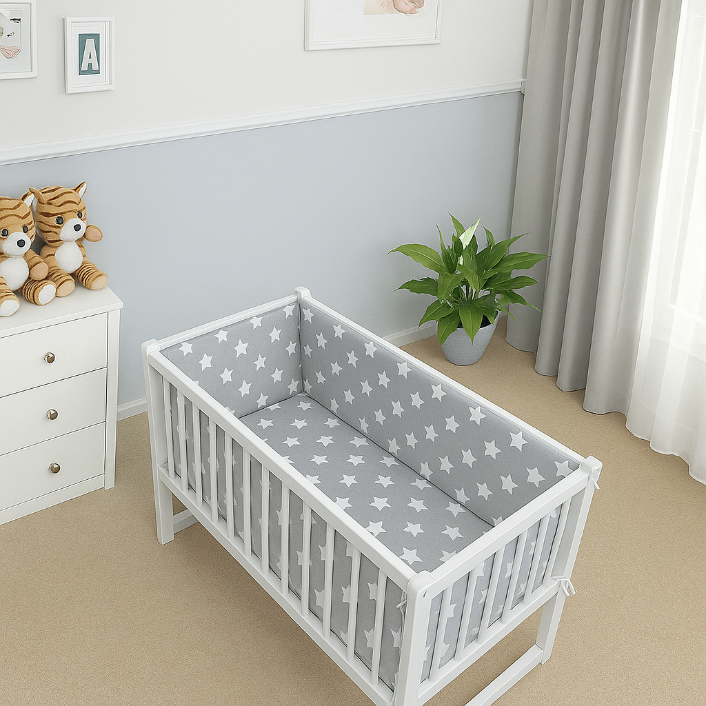 Baby Bedding Set 6pc 70x80 fit crib duvet sheet - Big white stars