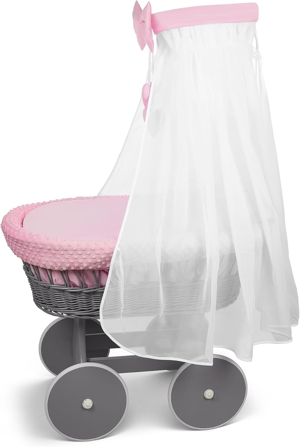 Full Bedding Set With Canopy To Fit Wicker Moses Basket Pink - MyHappy Baby