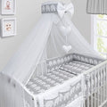 BABYMAM Baby Bedding Set Essential 17pcs 120x90 Cot with Drawer and Mattress Elephants Grey