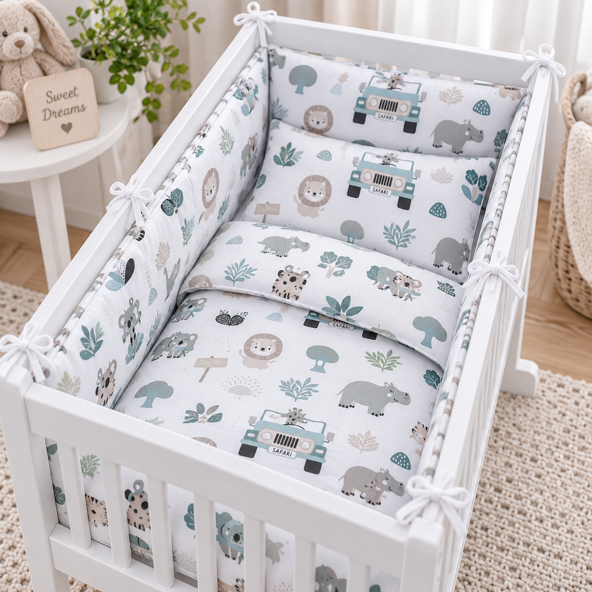 Baby 5Pc Bedding Set + Pillow Duvet Bumper Cover Nursery 70x80cm On Safari