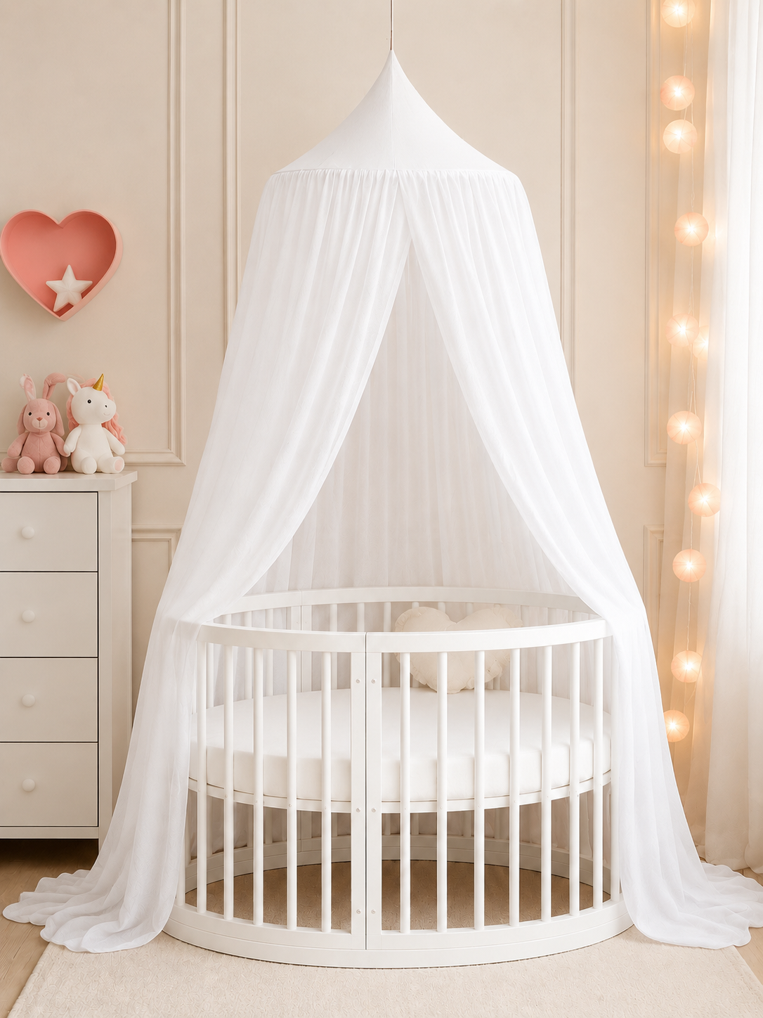 BABYMAM Canopy Mosquito Hanging Net for Crib Cot Bed Nursery - White