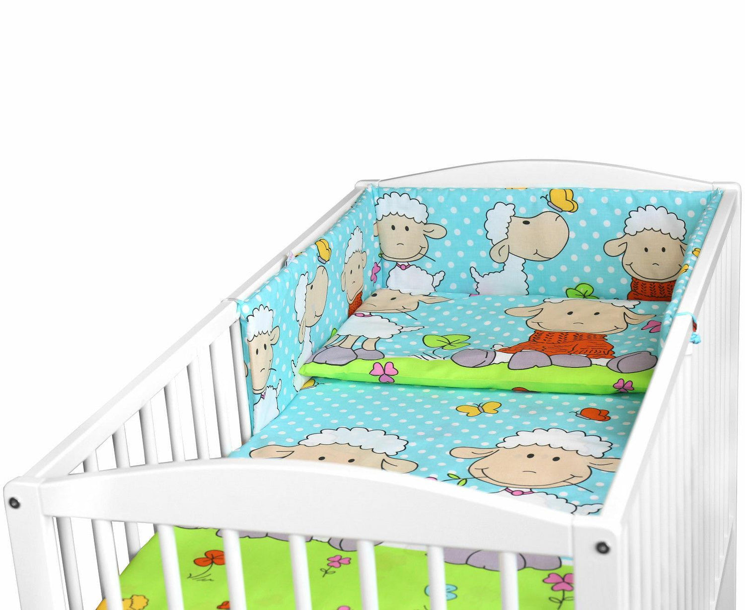6Pc Baby Bedding Set Bumper Pillow Duvet Fit Cot 120x60cm Sheep Turquoise