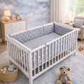 Baby Bedding Set 5pc 140x70cm All-round Fit Cot bed 100% Cotton Small White On Grey