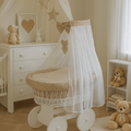 White Wicker Wheels Baby Moses Basket Beige