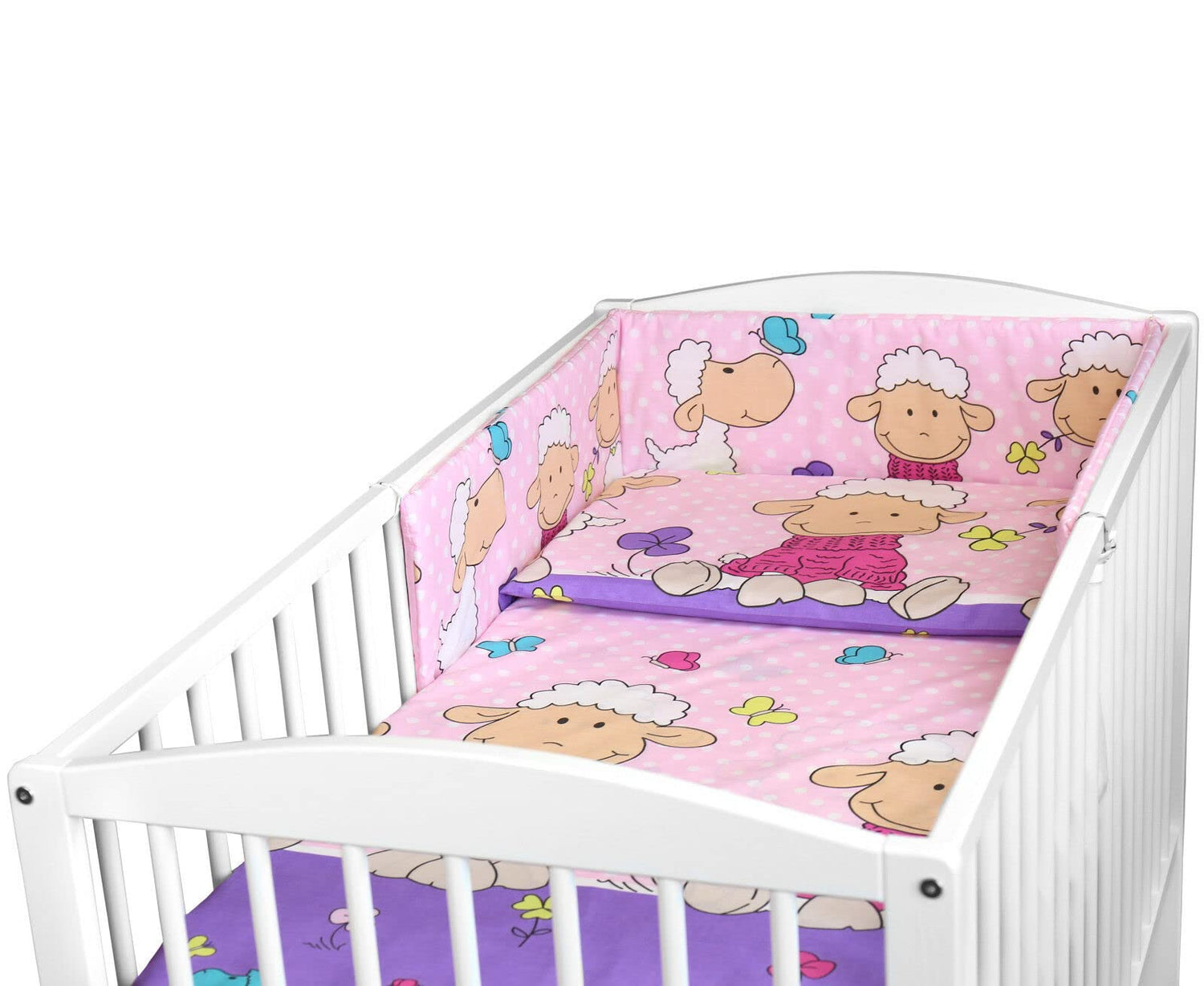 3Pc 120x90cm Baby Bedding Set Pillow Duvet Bumper Sheep Pink