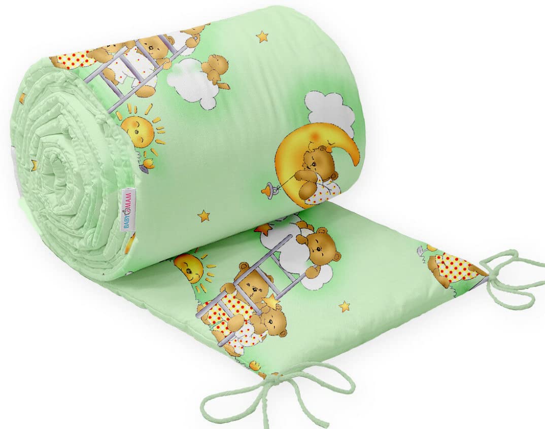 Baby Bedding Set 6pc All-round Bumper Fit Cot 120x60cm 100% Cotton Ladder Green