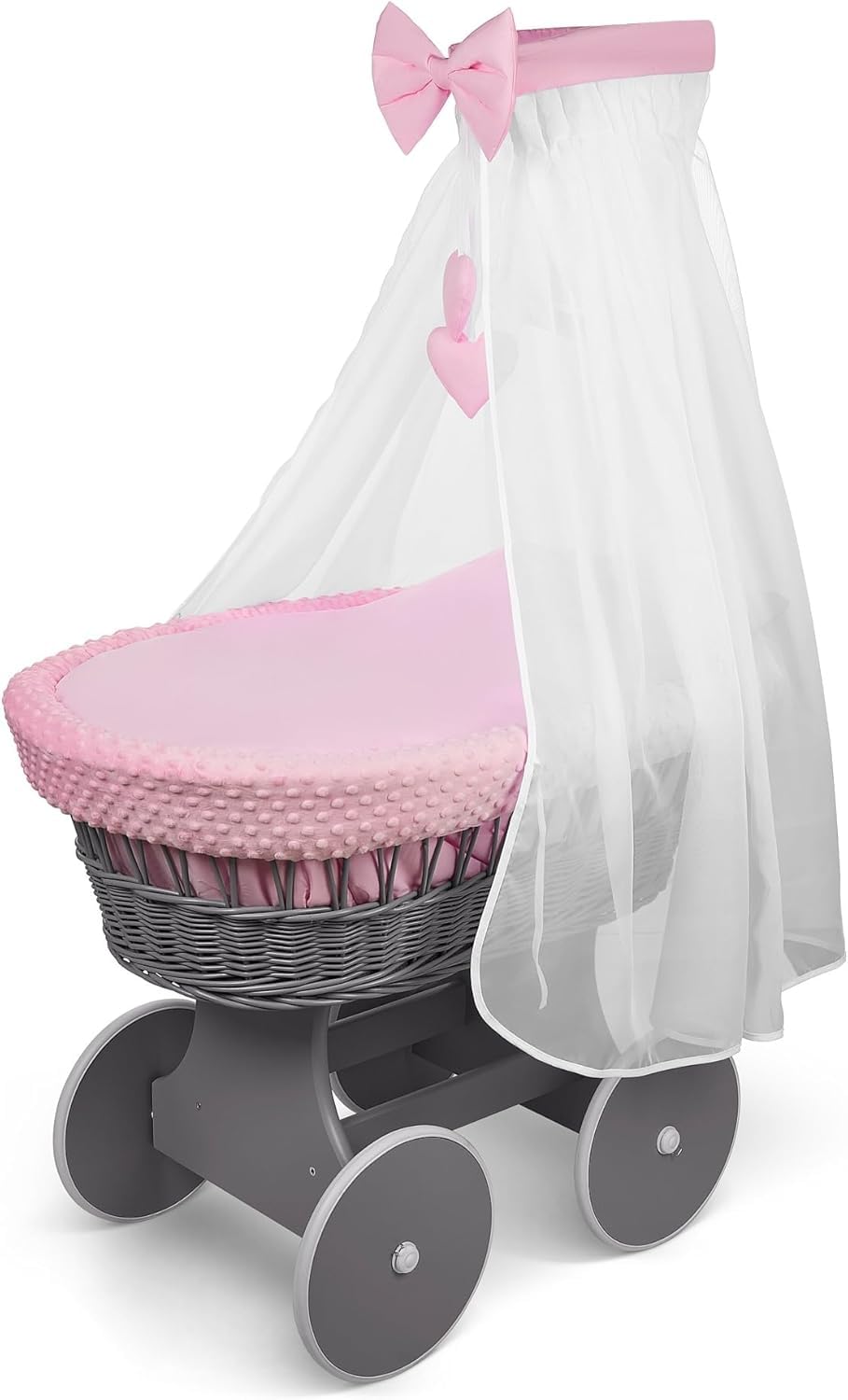 Full Bedding Set With Canopy To Fit Wicker Moses Basket Pink - MyHappy Baby