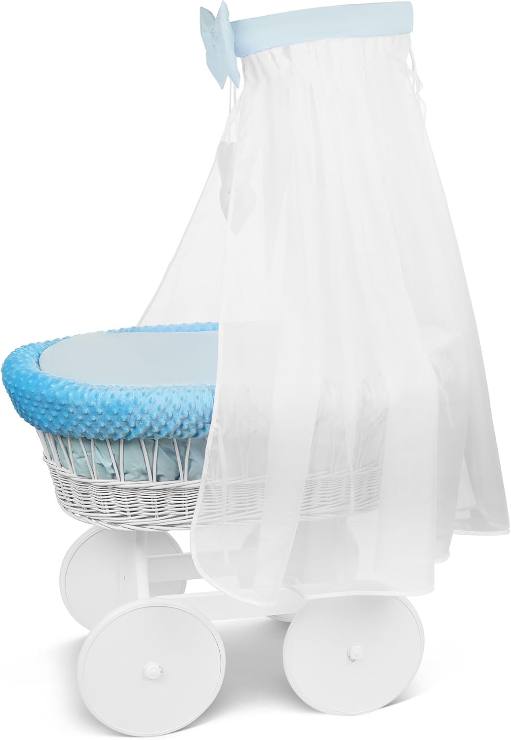 Full Bedding Set With Canopy To Fit Wicker Moses Basket Dimple Blue