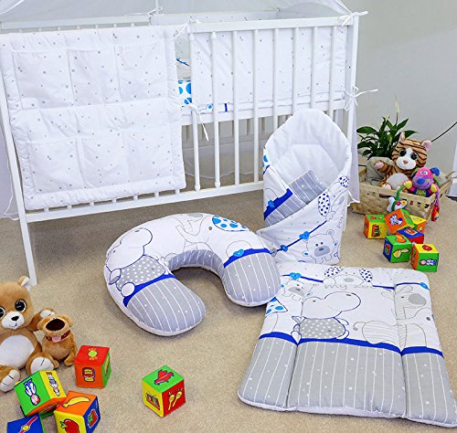 14 Pc Baby Full Nursery Bedding Set Cotton Pillow Duvet Fit Cot 120x60cm Zoo Blue