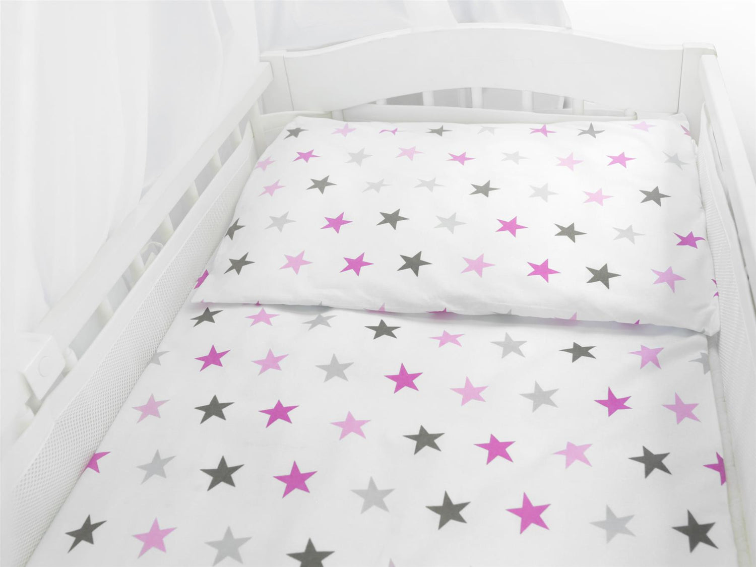 Baby Cot Bedding Set 9pc Fit Cot Bed 140x70cm Pink Grey Stars