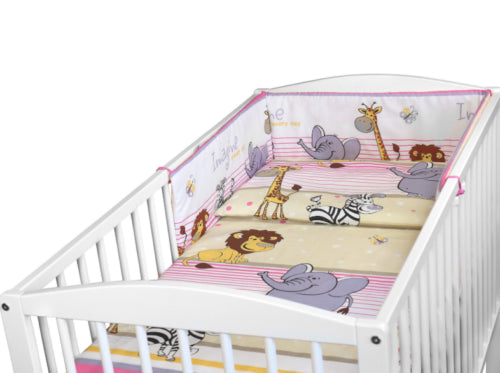 6Pc Baby Bedding Set Bumper Pillow Duvet Fit Cot 120x60 Safari Pink
