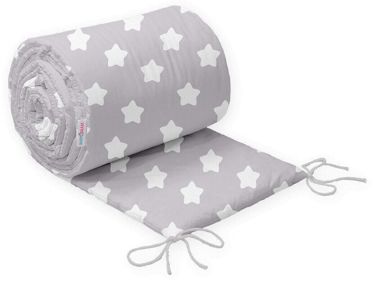 Baby Bedding Set 3pc fit Crib 70x80cm Bumper 260cm Cotton Big White Stars With Grey