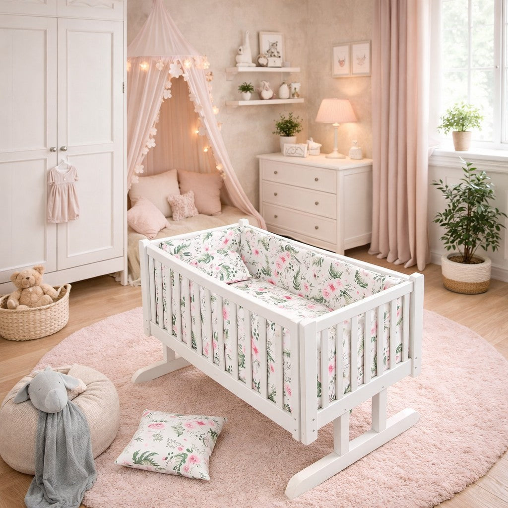 Baby Bedding Set 6pc 70x80cm Fit Crib Bumper Pillow Duvet Sheet Garden Flowers