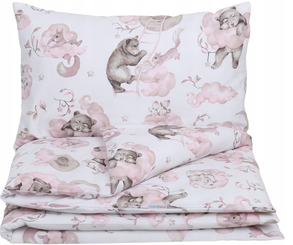 Baby Bedding Set 2pc fit Cradle/Moses basket/Pushchair 70x80 Pink Bears