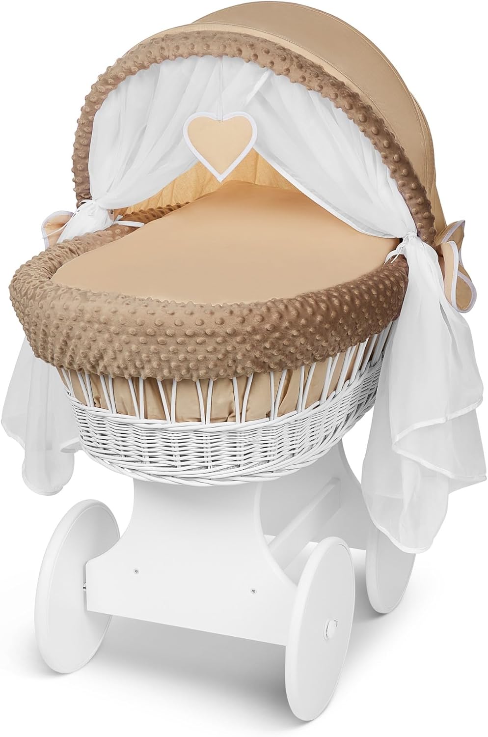 Baby Full Bedding Set With Hood To Fit Wicker Moses Basket Dimple Beige