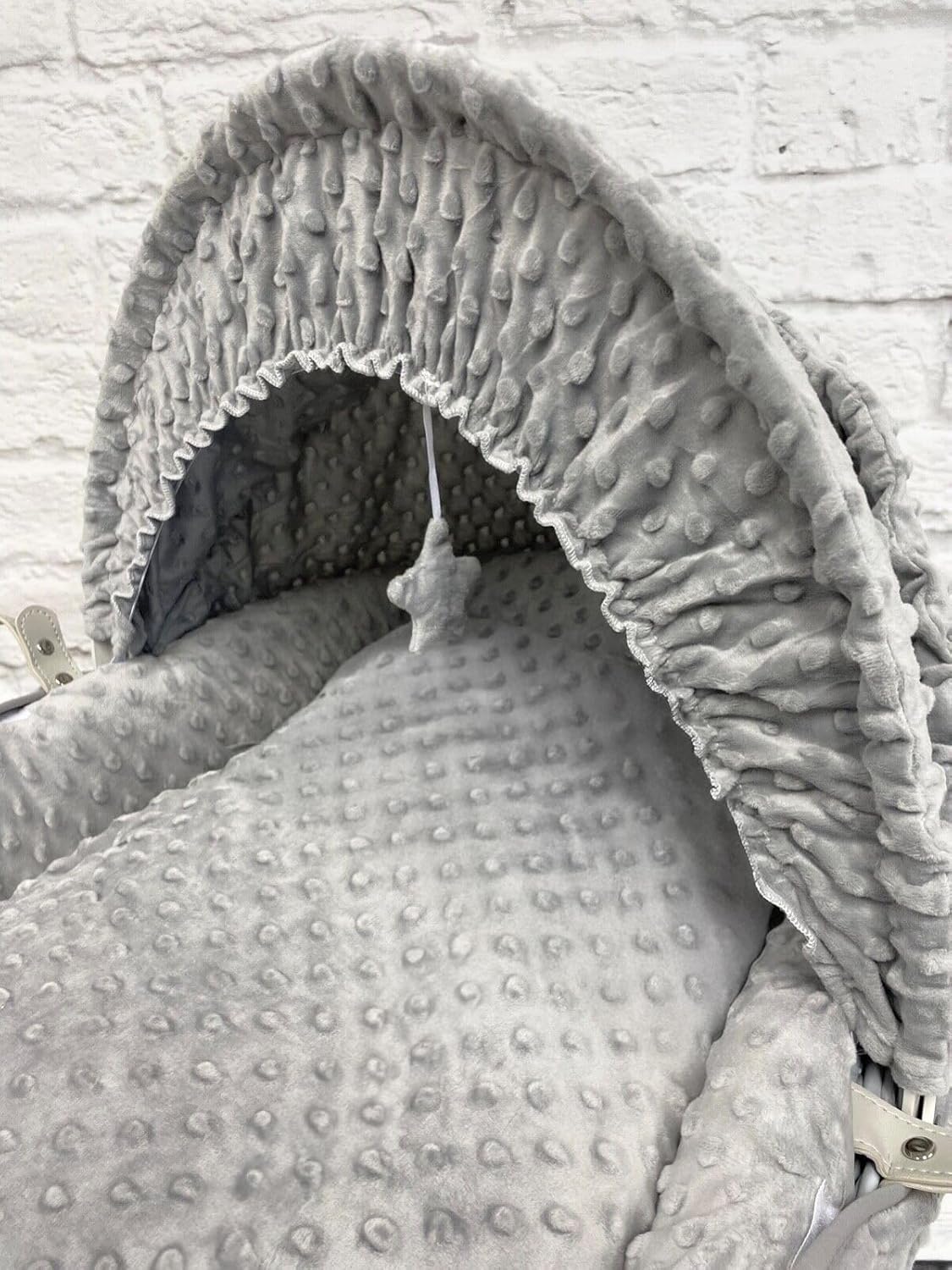 Luxury Moses Basket Padded White Wicker Baby Full Set - Grey