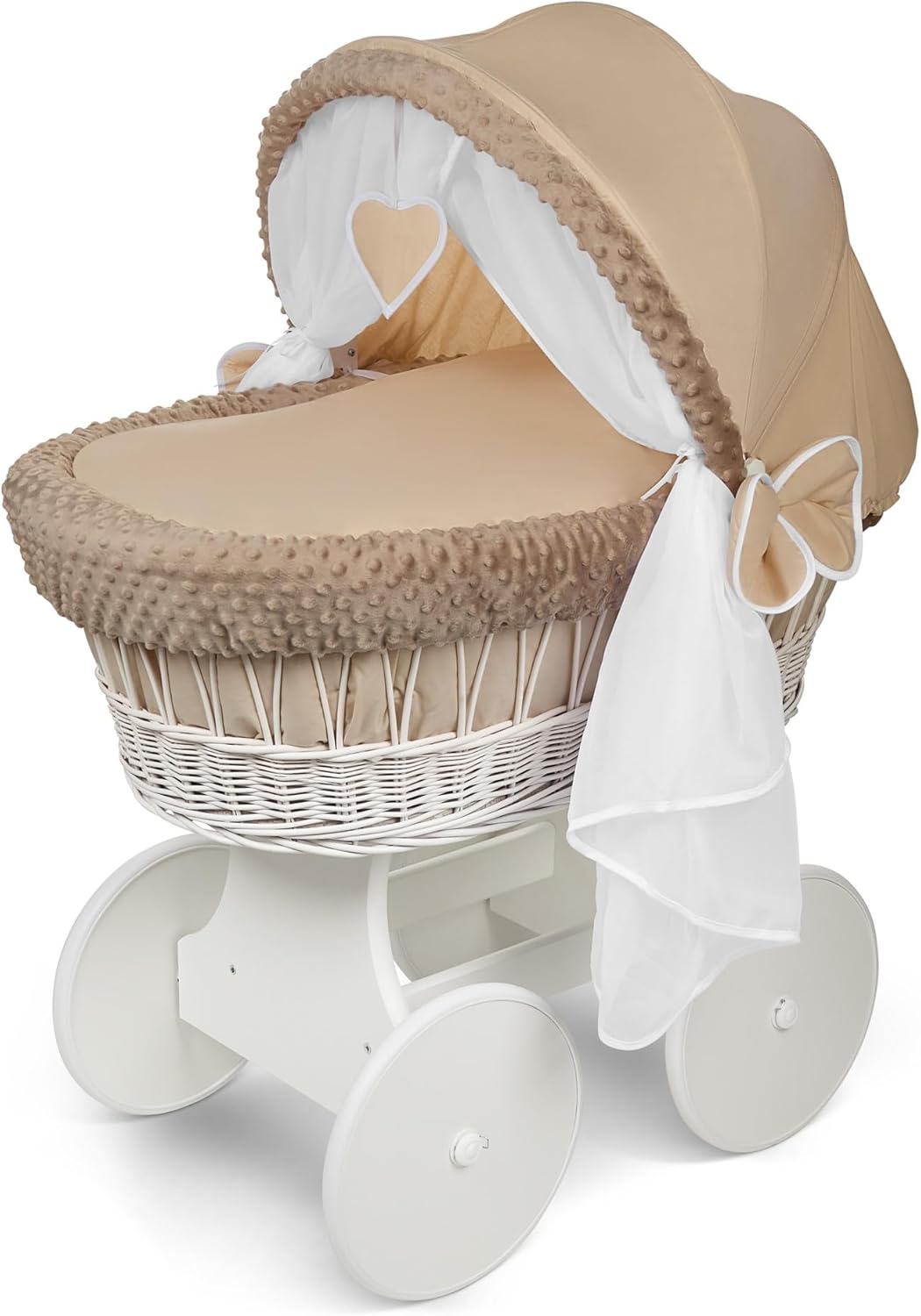 Baby Full Bedding Set With Hood To Fit Wicker Moses Basket Dimple Beige