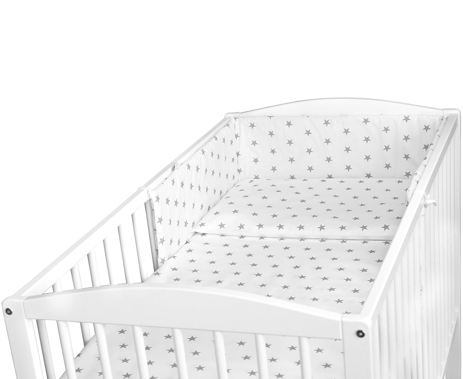 120x90cm 3Pc Baby Bedding Set Pillow Duvet Bumper Small Grey On White