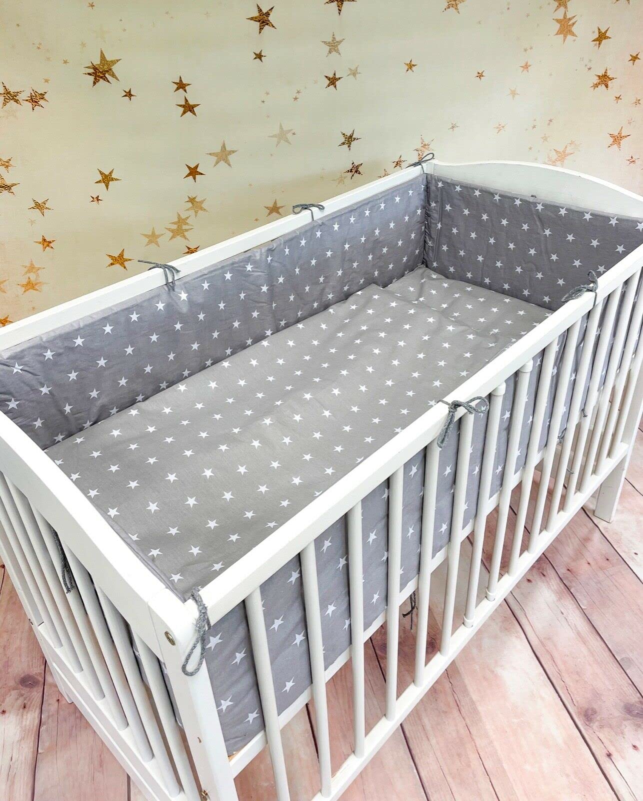 Baby Bedding Set 3pc All-round Fit Cot bed 140x70cm Small White on Grey